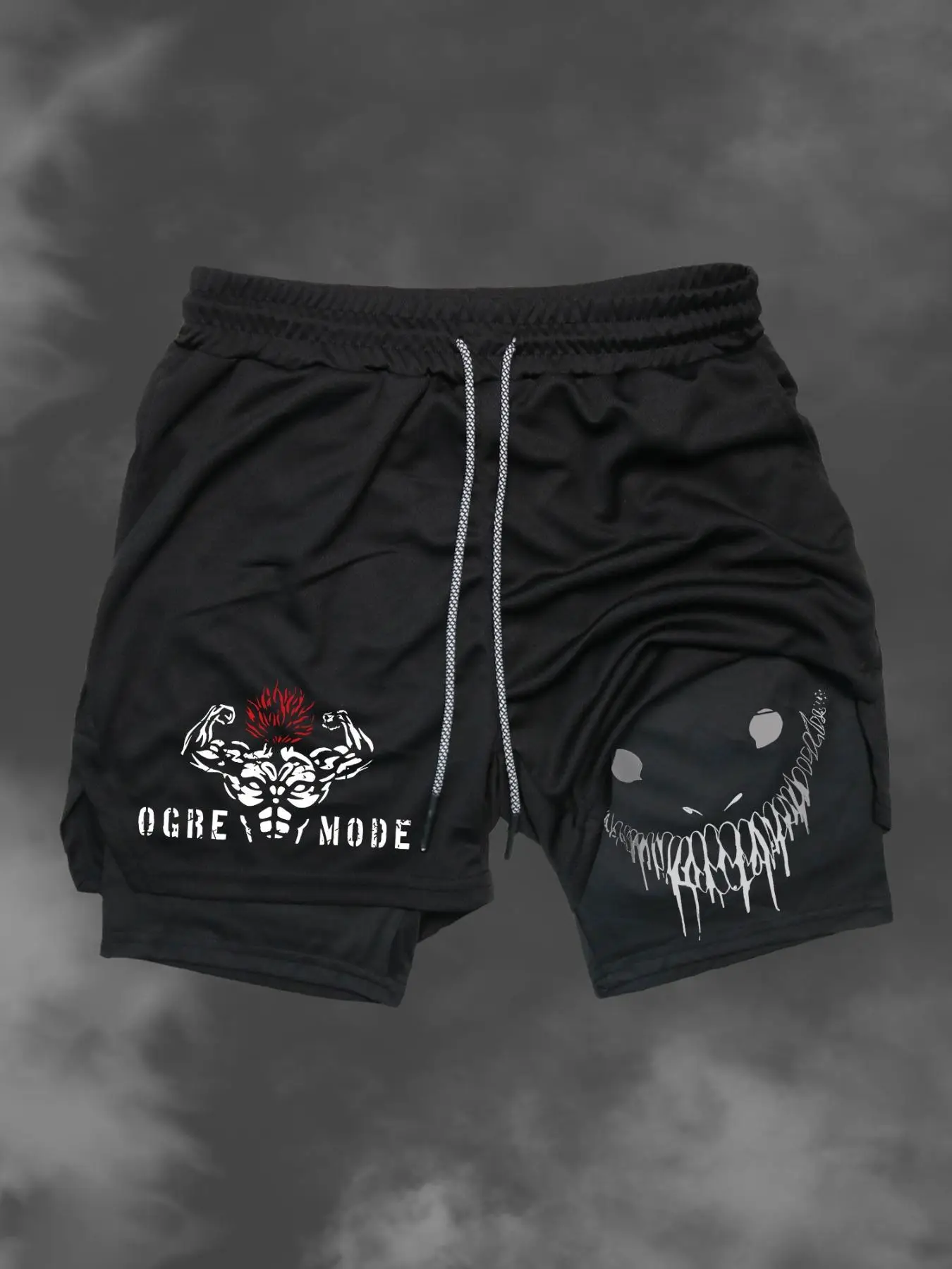 Men's Regular Fit 2 in 1 Graphic Print Drawstring Waist Sports Shorts, Casual Pocket Tie Front Track Bottoms for Summer, Sport & Outdoor Clothing for