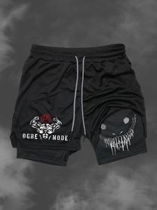 men's regular fit 2 in 1 graphic print drawstring waist sports shorts, casual pocket tie front track bottoms for summer, sport & outdoor clothing for men, training cycling shorts, athletic shorts, gymclothes, breathable fitness shorts