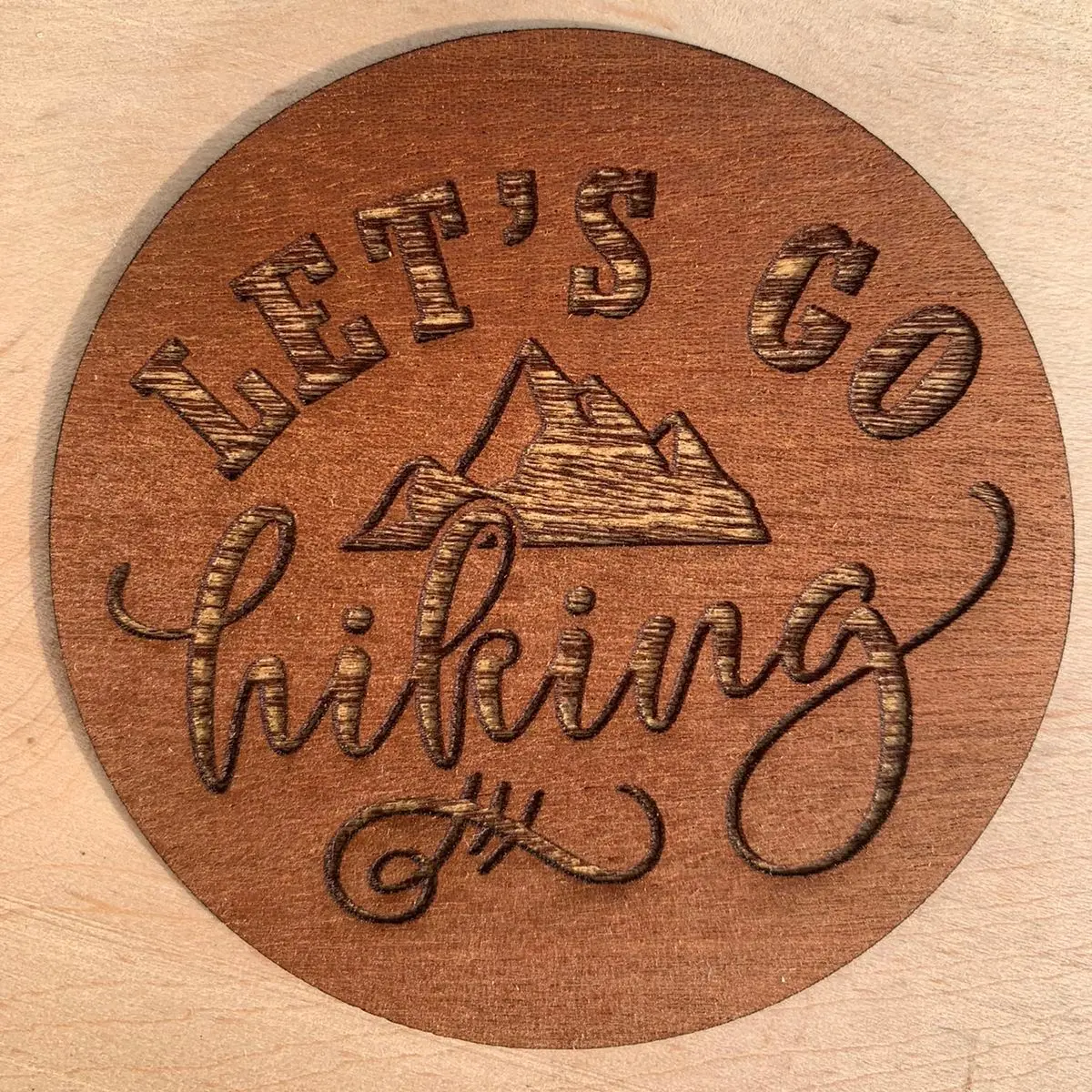 “Let’s Go Hiking” Wooden Sticker