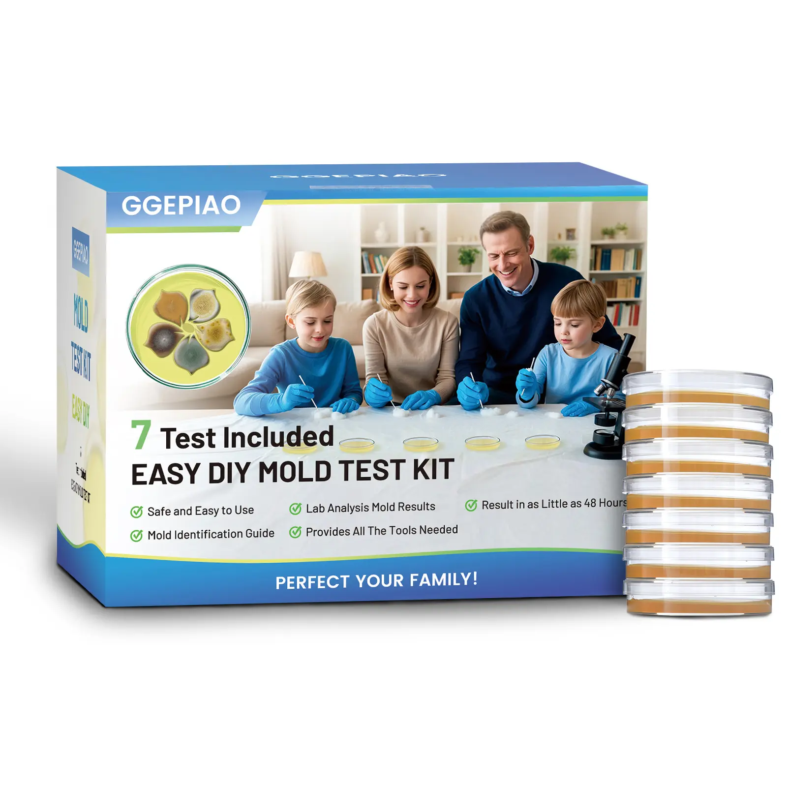 Home Mold Test Kit - 7 Simple Detection Tests for HVAC Systems, Home Surfaces, Indoor Air Quality, DIY Use with Detailed Identification Guide for Black Mold Checks
