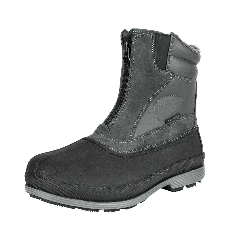 NORTIV 8 Men's Mid-Shaft Waterproof Cold Weather Gear Snow Boots - Insulated Faux Fur Lined Footwear, Front Zipper & Side Zipper, Anti-Slip Rubber Sole, Synthetic Shell, Quick On/Off Outdoors Shoes, Round Toe