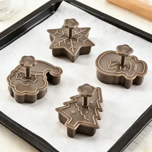 Christmas Cookie Stamps with Plunger, 4Pcs 3D Cookie Cutters for Holiday Baking, DIY Biscuit Molds for Kitchen, Christmas Party