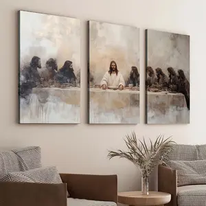 [3pcs Religious Artwork] 3pcs The Last Supper Oil Painting Canvas Wall Art , Art Deco Style for Bedroom, Living Room, Home Office, Indoor/Outdoor Decor |   Minimalist Decor, Earthy