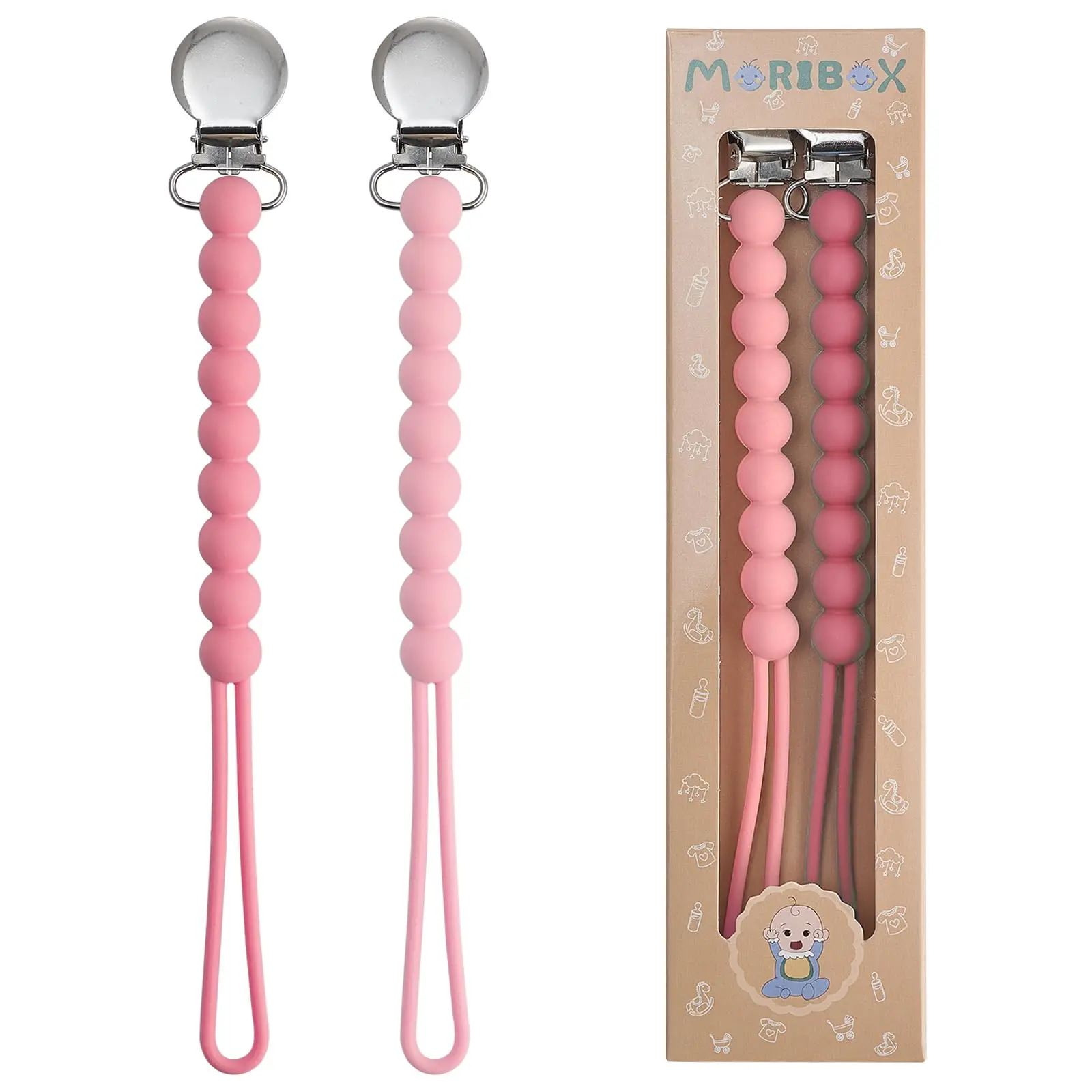 Pacifier Clips Baby Girls - Paci Clip Soothe Baby Binky Holder for Shower Birthday Gift 2 Pack | Food Grade Silicone, One Piece Design, Soother Binky Holder, Teething Relief, Baby Shower, Birthday, Christmas, Baby Registry