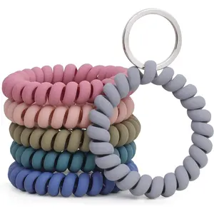 6PCS Stretchable Wristband Wristlet Keychain Wrist Key Chain Wristlet,Spring Flexible Spiral Wrist Coil ​Wrist Key Holder Key Ring for Sauna Gym Pool ID Badge and Outdoor Sports
