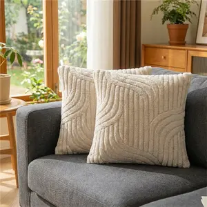 2pcs Boho Abstract Polyester Throw Pillow Case, Soft Plush Line Square Cushion Case, Decorative Pillow Cover For Farmhouse Living Room Bedroom Couch Sofa, Home Decor Room Decor Party Decor, No Pillow Insert, Multiple Sizes Available 18x18, 12x20, 20x20