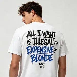 All I Want Is Illegal Expensive Or Blonde T Shirt | 180g Slim Regular Fit & 230g Heavyweight Wash Cotton Graphic Tees | Perfect Funny Boyfriend Birthday Gift Vintage Boxy Retro Charcoal Streetwear Tops Men Unisex Clothes,Fashion Men Clothes