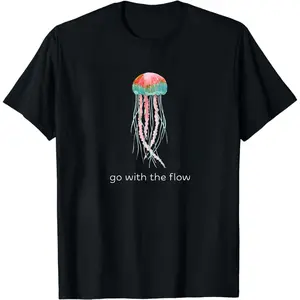 Go With The Flow Jellyfish T-Shirt, Ocean Nature Graphic Tee, Minimalist Aesthetic Shirt, Sea Life Lover Gift
