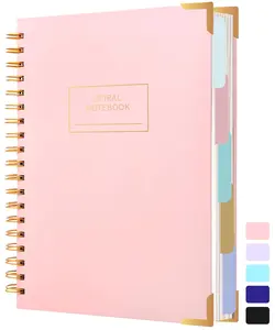 Hardcover Spiral Notebooks for Work School Note Taking, 8"x10" Journal with Tabs Dividers, Multi 5 Subject College Ruled, 240 Pages Lined Journal for Women,