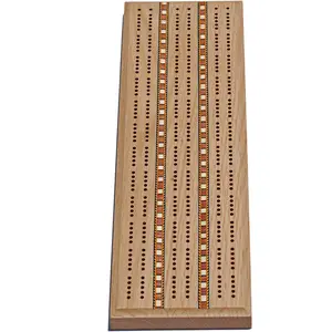 WE Games Classic Cribbage Set - Solid Wood with Inlay Sprint 3 Track Board with Metal Pegs