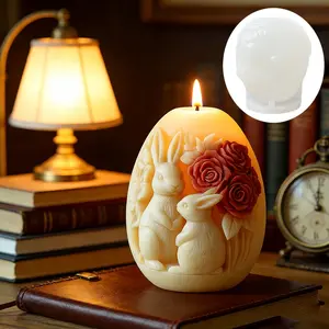 Easter Bunny Proposal Scented Candle Silicone Mold, DIY Cute Couple Rabbit Candle Molds, Resin Gypsum Clay Concrete Craft Mold