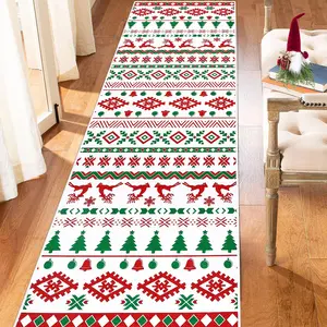 Christmas Hallway Rug Washable Snowflake Deer Tree Style Non-Slip Soft Corridor Mat for Entrance Kitchen Bathroom