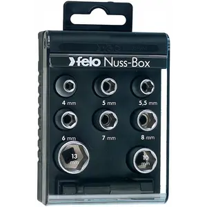 Felo 0715722198 1/4" Nut-Box, 8 Metric Sockets, 9 Piece