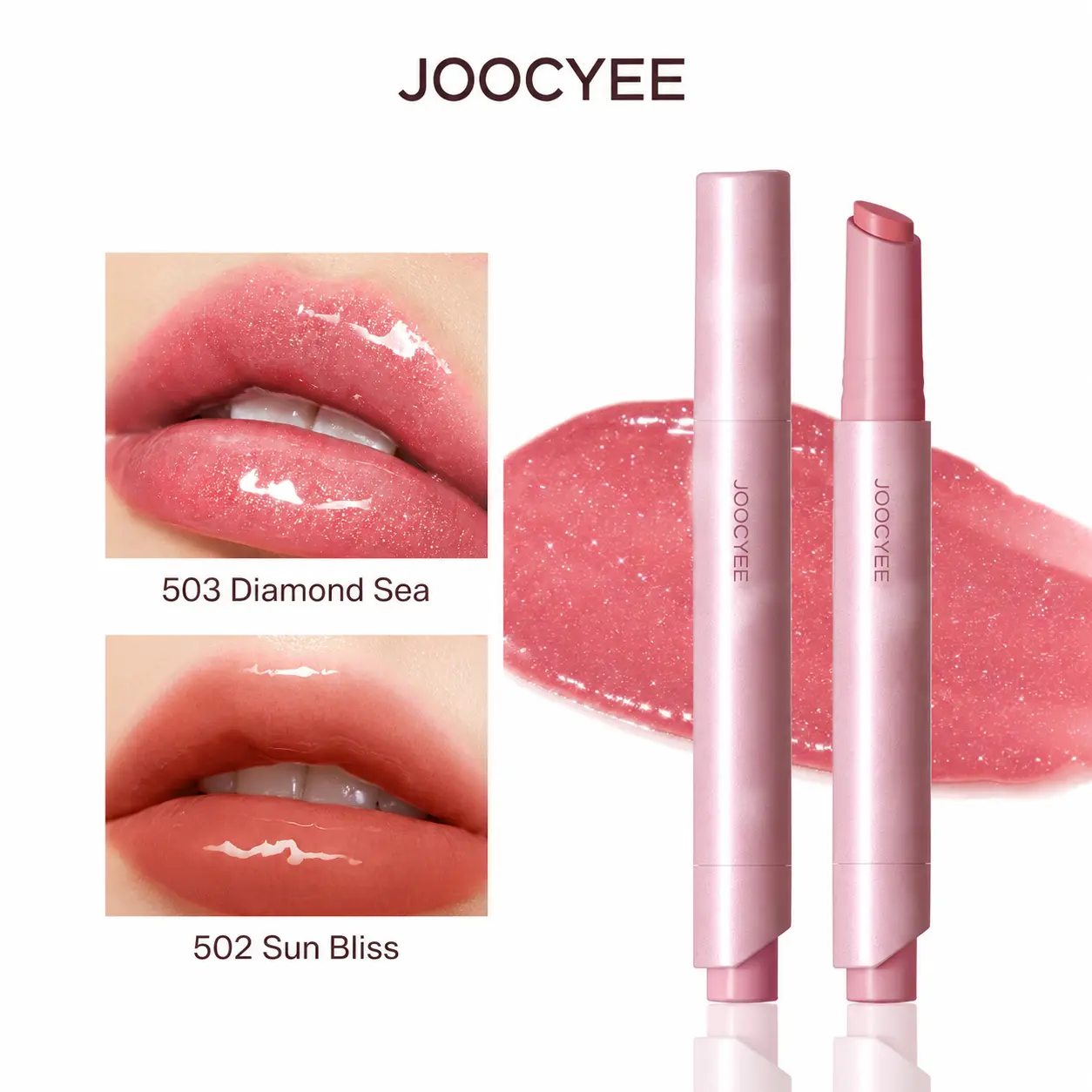 JOOCYEE Glossy Rouge Lip Balm with Glass Shine, Hydrating Moisturizer & Transfer Resistant Finish, Lipstick Tint for All Skin, 3g, Glossy Lips, Hydration Boost, Everyday Glam, Single Item, 8H Ice Film Locks Color, Moisturizing campingessentials, #500 Pink