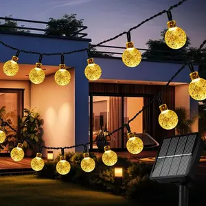 Solar String Lights for Outside Crystal Globe Lights with 8 Modes Solar String Lights Outdoor Waterproof for Garden Tree Patio Party Christmas Decorations Warm White