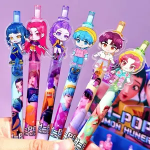 6Pcs KPop Demon Hunters Huntrix Rumi Black Gel Pens | 0.5mm Fine Tip Student Writing Pen | Anime Figure Printed Stationery | Smooth Quick-Dry Ink Study Supplies | Ideal Gift for KPop Fans Students Teens Anime Lovers