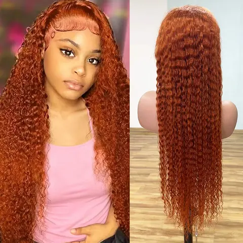 Nervoss Women's 30In Ginger Orange 13x6 HD Transparent Lace Front Wig, Human Hair Deep Wave, 180% Density, Glueless Pre-Plucked Natural Hairline, Summervibes Hair Extension,wigs