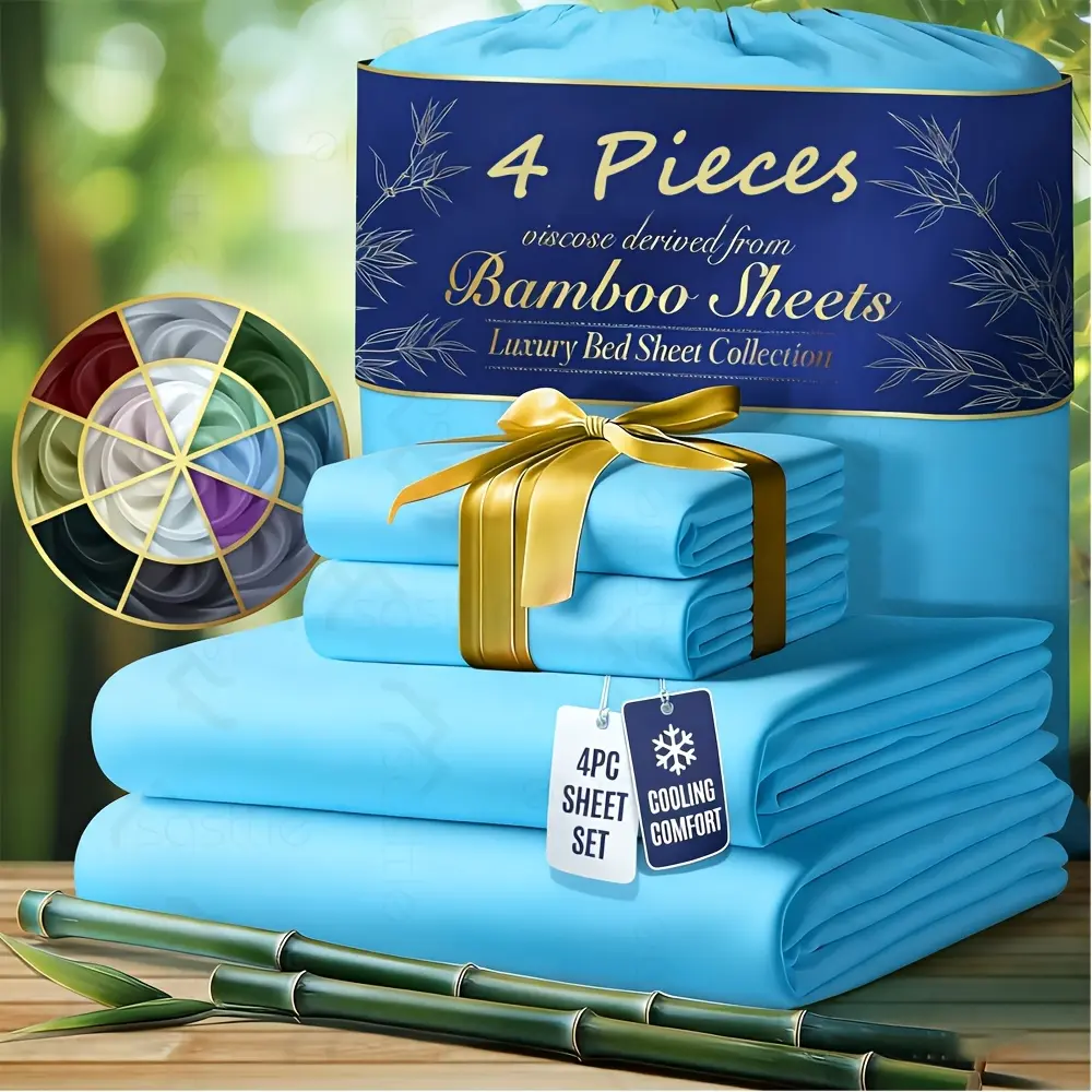 SASTTIE 3/4Pcs Bamboo Bed Sheet Set-Bamboo Kids Bed Sheet-Ultra Soft & Breathable Bed Sheets-Deep Pocket Up to 16" Hotel Soft Bedding Set-Perfect for Hot Sleepers-Great Gifts Bedding Sheets Set Bamboo Sheets Sets Twin Full King Size Queen Bamboo Sheets