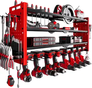 Power Tool Organizer Wall Mount,Cordless Drill Organizer,4 Layers Large Capacity Tool Rack with 8 Drill Holders (RED)