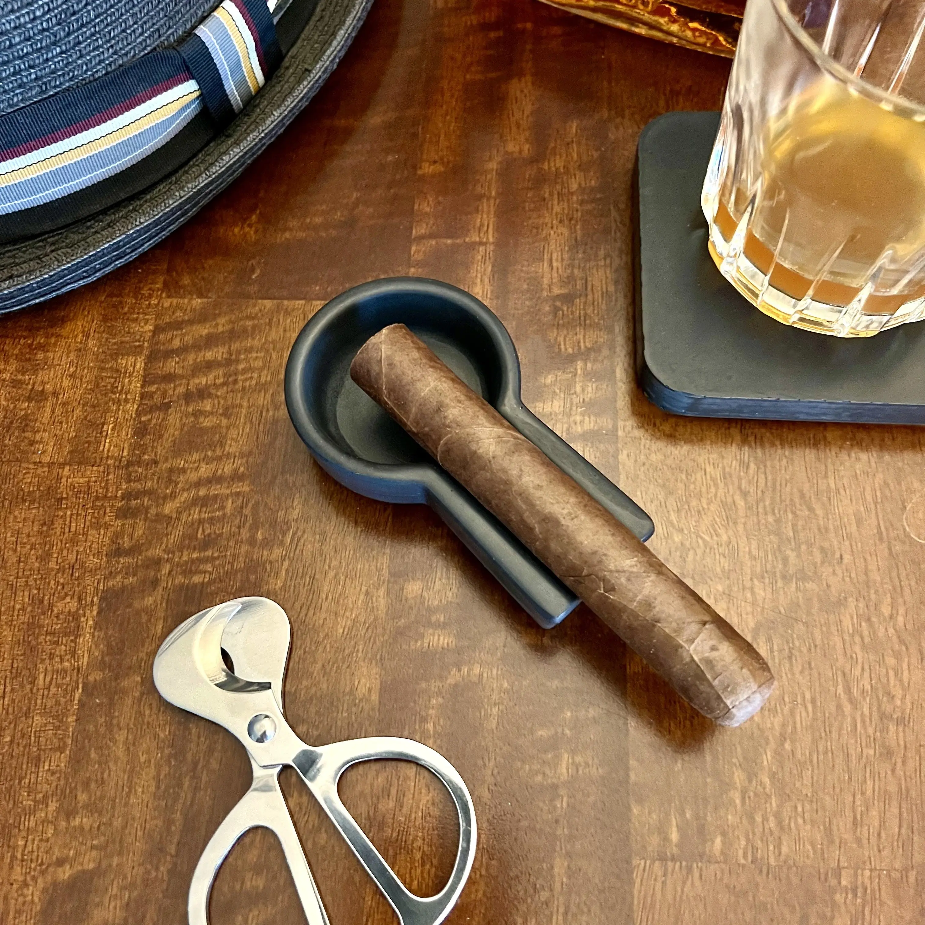 Solid Black Small Concrete Cigar Ashtray