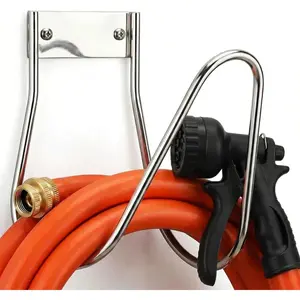 Garden Hose Holder Stainless Steel Small Wall Mount Garden Hose Hook, Ideal for Water, Air, Hydraulic Hose, Ropes, Extension Cords Heavy Duty & Rust Proof Large Set of 1