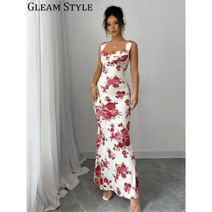 Women's Floral Print Dress, Chic Elegant Sleeveless Dress for Party Wedding, Ladies Clothes for SummerGift