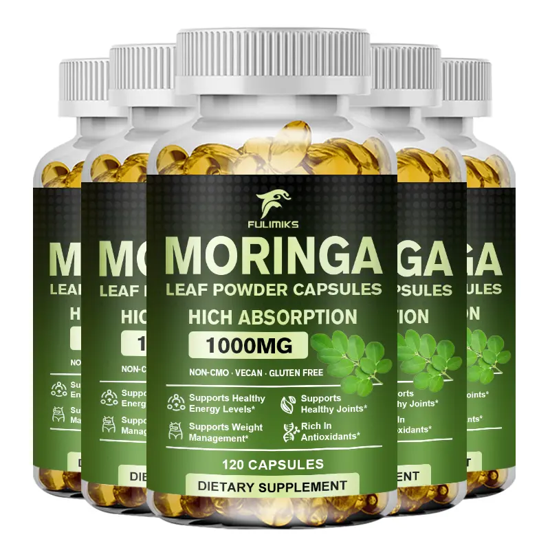 Pure Organic Moringa Oil Leaf Powder Capsules 1000mg, Immune System & Energy Booster - Vegetarian Supplements for Healthy Capsules