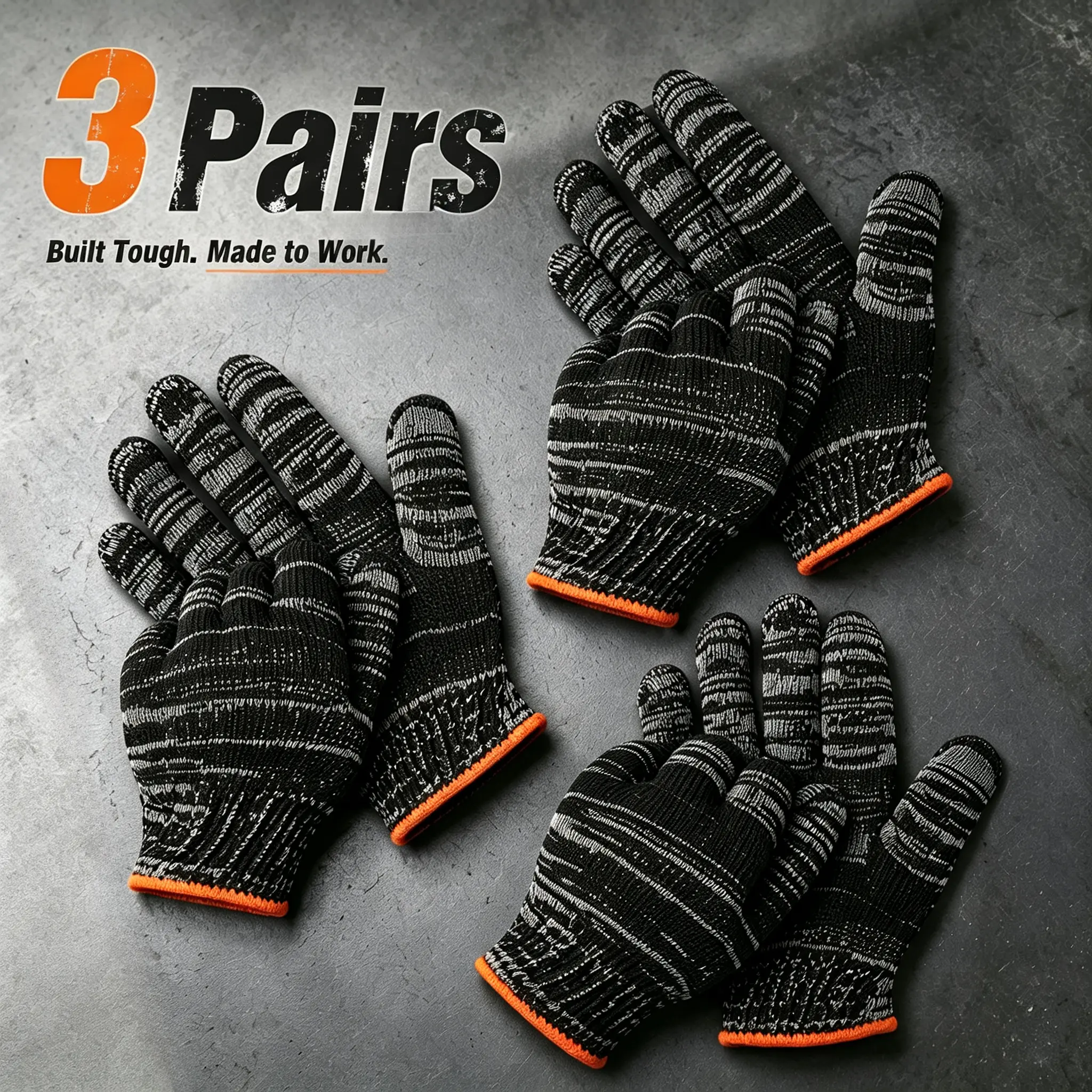 3 Pairs Heavy Duty Knit Work Gloves, Durable Dirt-Resistant Utility Gloves for Gardening, Warehouse, Construction & General Work