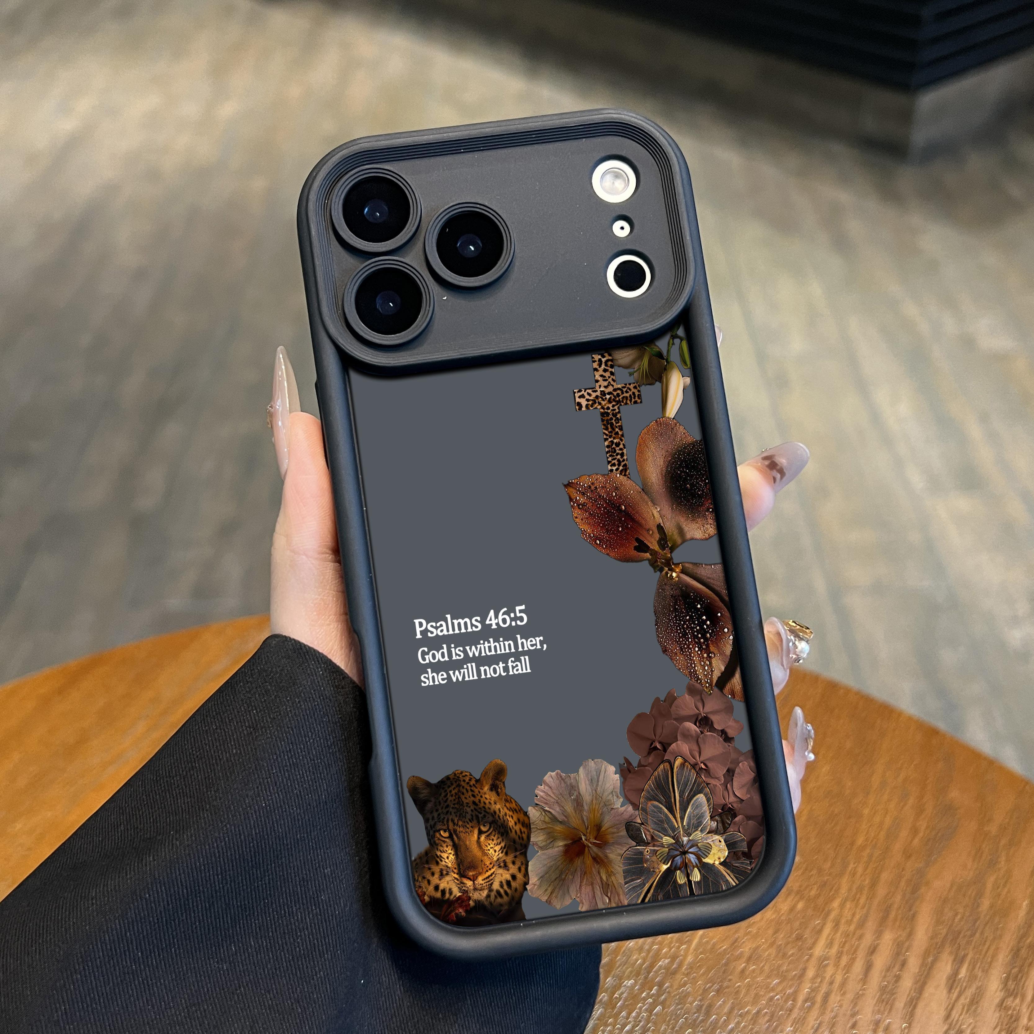 Aesthetic Leopard Print Bible Verse Phone Case for iPhone 17 Pro Max Air 16 15 Plus 14 13 12 11 with Wrist Strap Lanyard Psalms 46 5 Christian Religious Faith Gift Shockproof Protective Case