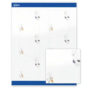 Avery Printable Square Labels with Sure Feed Technology, Pre-Printed Silver Metallic with Gingko Leaves Design, Glossy White, 3" x 3", Laser & Inkjet Compatible, 60 Total