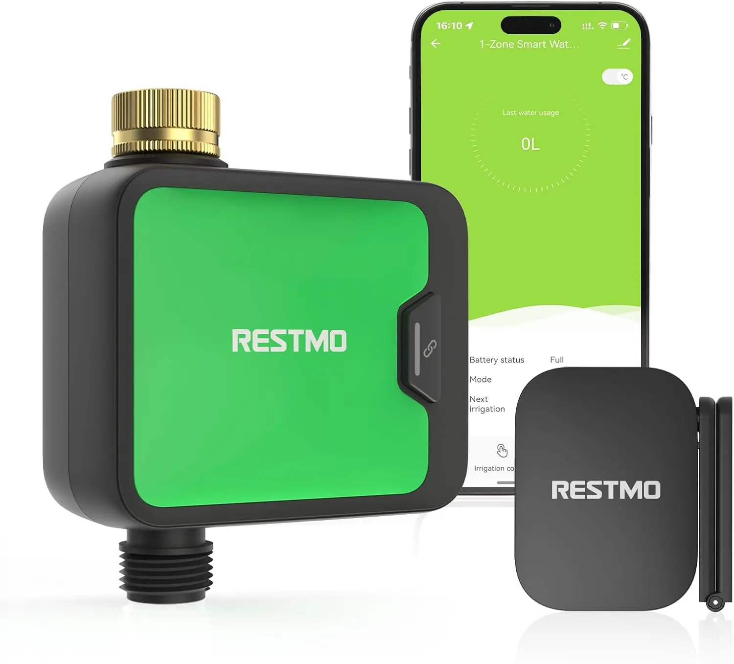 RESTMO 2.4GHz WiFi Smart Water Timer - Automatic Irrigation Equipment, Programmable Sprinkler Timer, Solid Brass Inlet, Remote App Control, Rain Delay, Manual Override, Real-Time Tracking, IPX5 Rated, Waterproof Hose Tool for Garden Use, Hose Timers For W