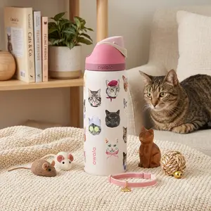 Owala FreeSip 32oz Triple-Wall Sport Hydrator, Urban Outfitters Exclusive Cat Collage Cute Whimsical Cat Motif Sketch Print Stainless Steel Gym Bottle