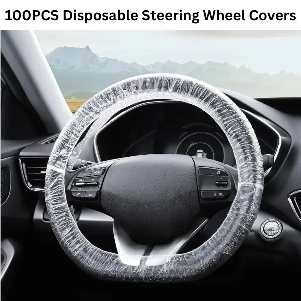 100PCS Disposable PE Steering Wheel Covers - Elastic Durable, Abrasion-Resistant, Scratch Protection, Universal Fit, No-Tools Easy Slip-On Installation, Car Interior Car Accessories Protector