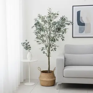 【Memorial Day】Silvanest 6FT Artificial Olive Tree - Faux Silk Decorative Potted Tree with Wood Branches and Fruits for Scandinavian Style Minimalist Living Room Decor, Home Office Interior Design