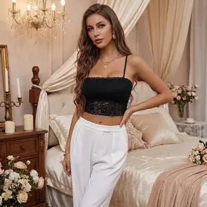Women's Lace Spaghetti Strap Bralette Tank Top - Slim Basic Camisole Tube Top Comfortable Breathable Everyday Wear Perfect for Layering Under Shirts Casual Fashion Style