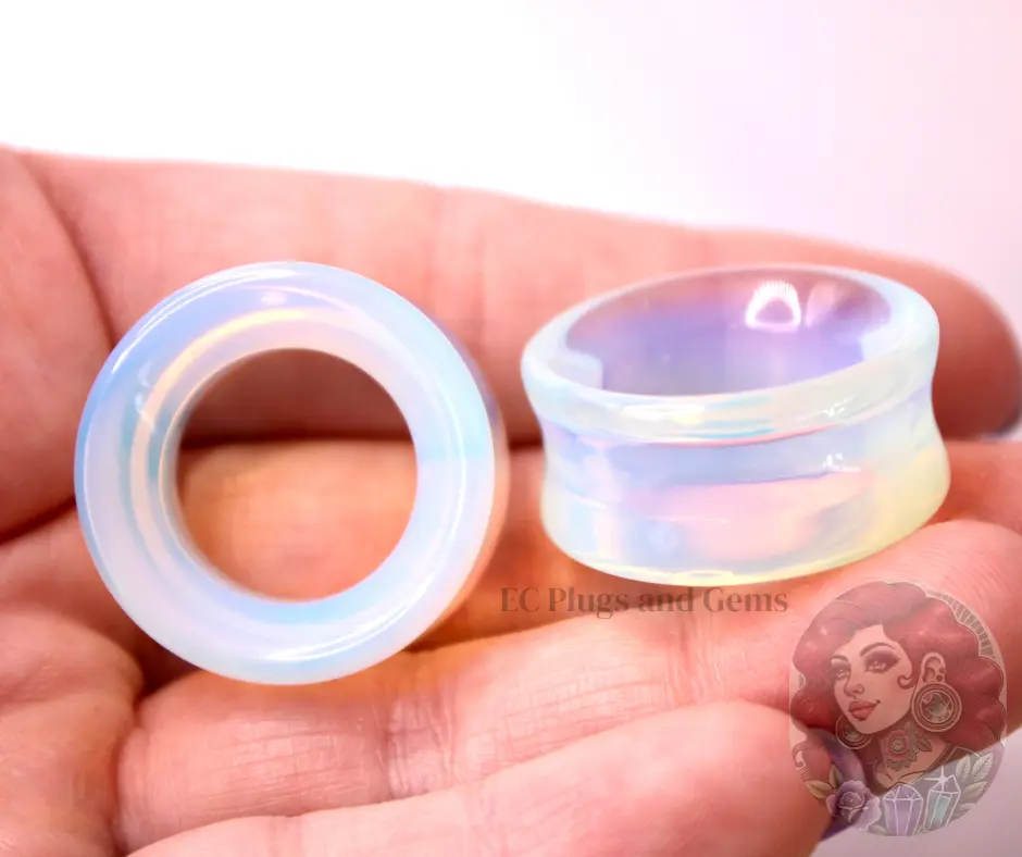 Iridescent Rainbow Opalite Tunnel Plug Body Jewelry, Translucent Gauge Pairs (5mm-50mm) - Body-Safe Piercing Costume Fashion Accessory, Body-Safe Piercing Jewelry