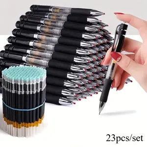 23pcs/set Retractable Ballpoint Pen Large Capacity 0.5mm Ballpoint Pen Black/ Red/ Blue Replaceable Refill Stationery School Supplies