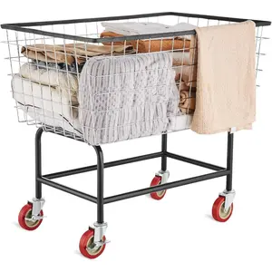 VEVOR Wire Laundry Cart, 2.8Bushel Wire Laundry Basket with Wheels, 26.7''x21.7''x26.4'' Commercial Basket Cart, Steel Frame with Chrome Finish, 4 CastersVEVOR Super Brand Day