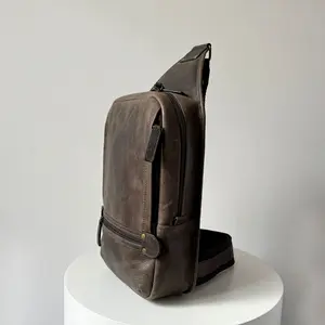 Full-Grain Crazy Horse Leather Sling Bag – Rugged Style, Two-Way Carry