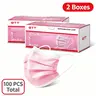 GTT 100-Pcs Non-Woven Latex-Free Pink 3-Ply Ear-Loop Face Covering Masks for Ladies, ASTM Level 1 & F2100-21 Certified, 1-Size Adults, Breathable Dust Covers with Dispenser Box for Beauty Salons, Grocery Shopping