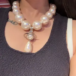 High-end large-sized giant water drop pearl necklace, exaggerated three-dimensional Saturn pearl choker