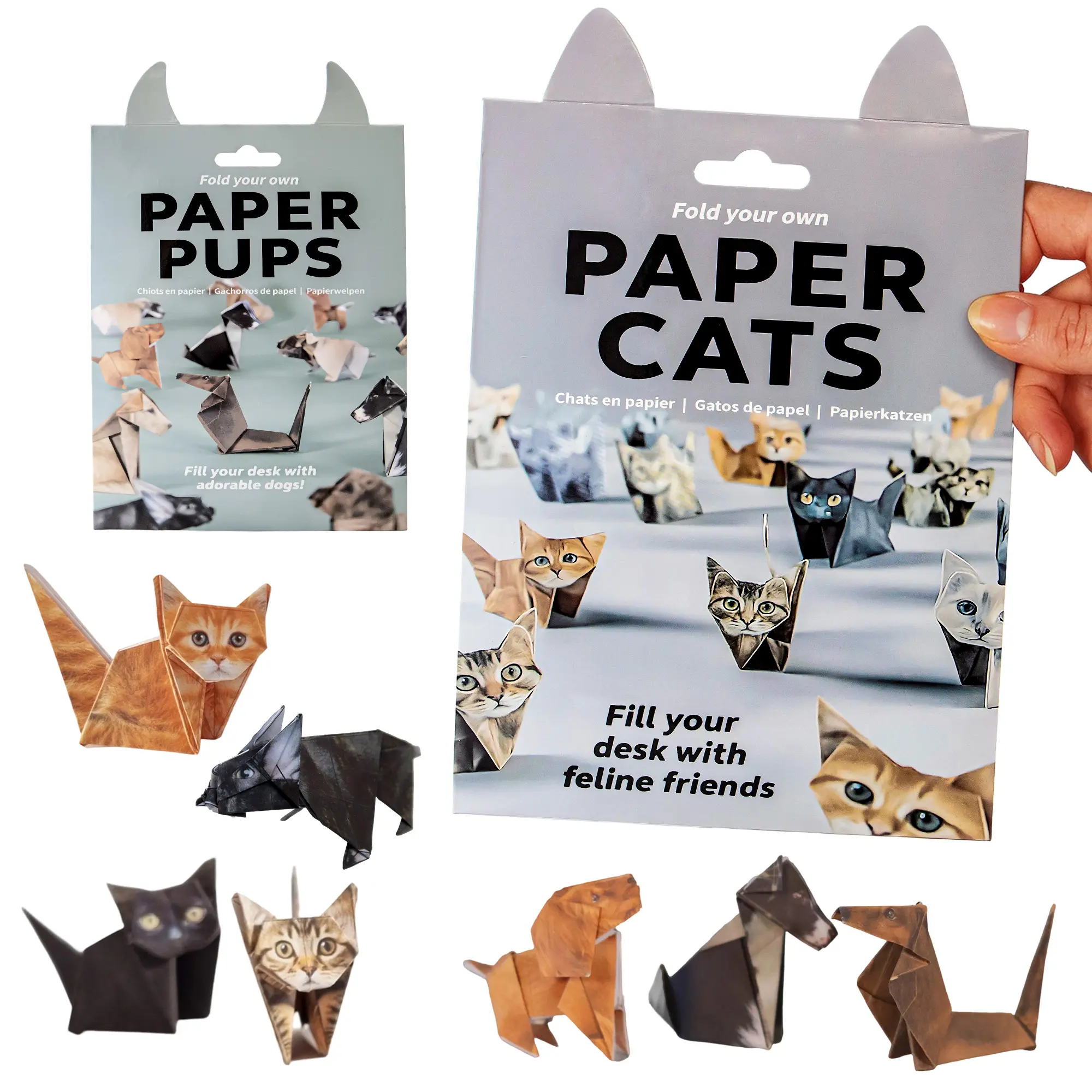Leven 100 Pcs DIY Origami Paper Kit - 50 Cat & 50 Puppy Origami Papers with Storage Bag, 2 Sizes for Kids & Adults, Includes Instruction Manual & Video Tutorial for Family Craft Activities