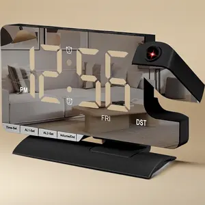 Digital Projection Mirror Alarm Clock, 7.3" Bedside Clock with 180 °   Rotating Projector, Dual Alarm 3 Modes, Brightness Adjust, DST, Snooze, Charging Port, 5-Level Volume for Desk Teens