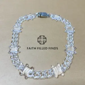 Clear Barbed Wire Chain Necklace, Hip Hop Style X-Ray Link Choker for Men, Women, Boys and Girls, Punk Goth Jewelry for Daily Wear, TikTok Trend Streetwear Necklace, Alternative Fashion Necklace for Birthday Gift, Parties, Holiday Gift