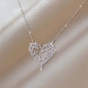 Irregular Zircon Heart Pendant Necklace – Y2K Trendy Clavicle Chain for Women, Personalized Daily or Party Jewelry Gift