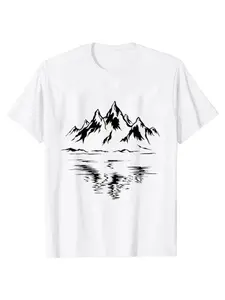 Mountain Print Men's Breathable Round Neck T-shirt with Landscape Printed Pattern Outdoor Lover Casual Top