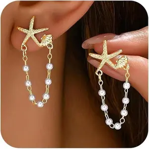 September Laurel Seashell Starfish Earring Beach Jewelry for Women Pearl Drop Shell Earrings Ocean Beachy Fashion Accessories Womens Summer Outfits 2026 Tropical Vacation Outfits Beach Vacation Clothes Dresses