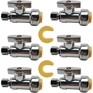 Straight Angle Valve Pushed Fit Water Stop Valves 1/2"X1/4" 6 count No Lead Compression Pex Fit Angle Shut Off Water Valves with Disconnect Clip, Pushed-to-Connect, PEX, Copper, CPVC 2 count