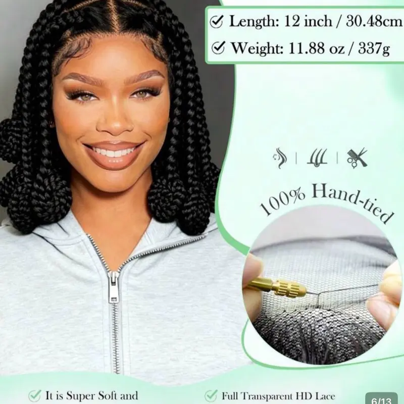 A ANYTIME Women's Elegant Lace Front Wig - Handmade Lightweight Corn Row Bantu Box Braids, 180% Density, Natural Silk-Like Texture, Pre-Plucked, Natural Look, Versatile for Daily Wear