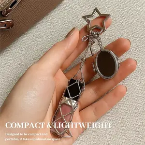 1 Stainless Steel Lipstick Holder, Fashionable Lipstick Storage Mirror Box, Compact Lipstick Bag Keychain with Glitter Crystal, Lipstick Box Keychain, Fashionable Bag Accessory